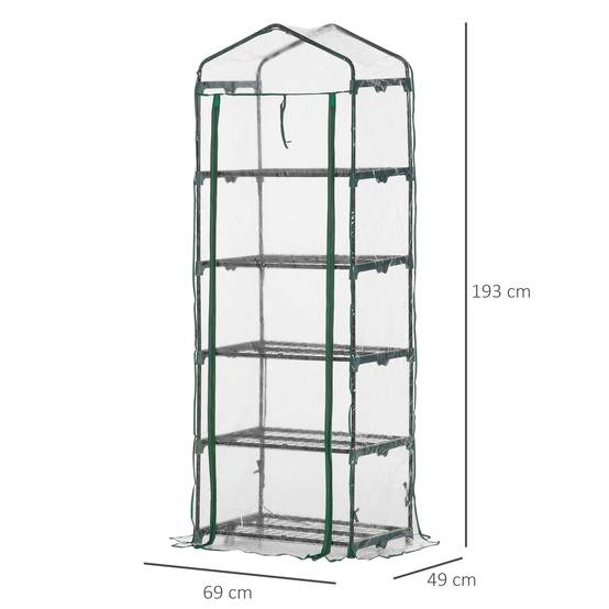 Mini serre verticale acier plastique plantes balcon 5 étagères 69x49x193cm clair - ComfortXL Outdoor Living - Image 5
