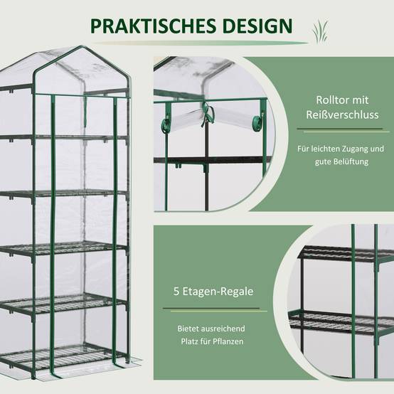 Mini serre verticale acier plastique plantes balcon 5 étagères 69x49x193cm clair - ComfortXL Outdoor Living - Image 7