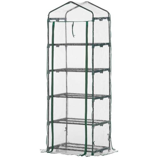 Mini serre verticale acier plastique plantes balcon 5 étagères 69x49x193cm clair - ComfortXL Outdoor Living - Image 1