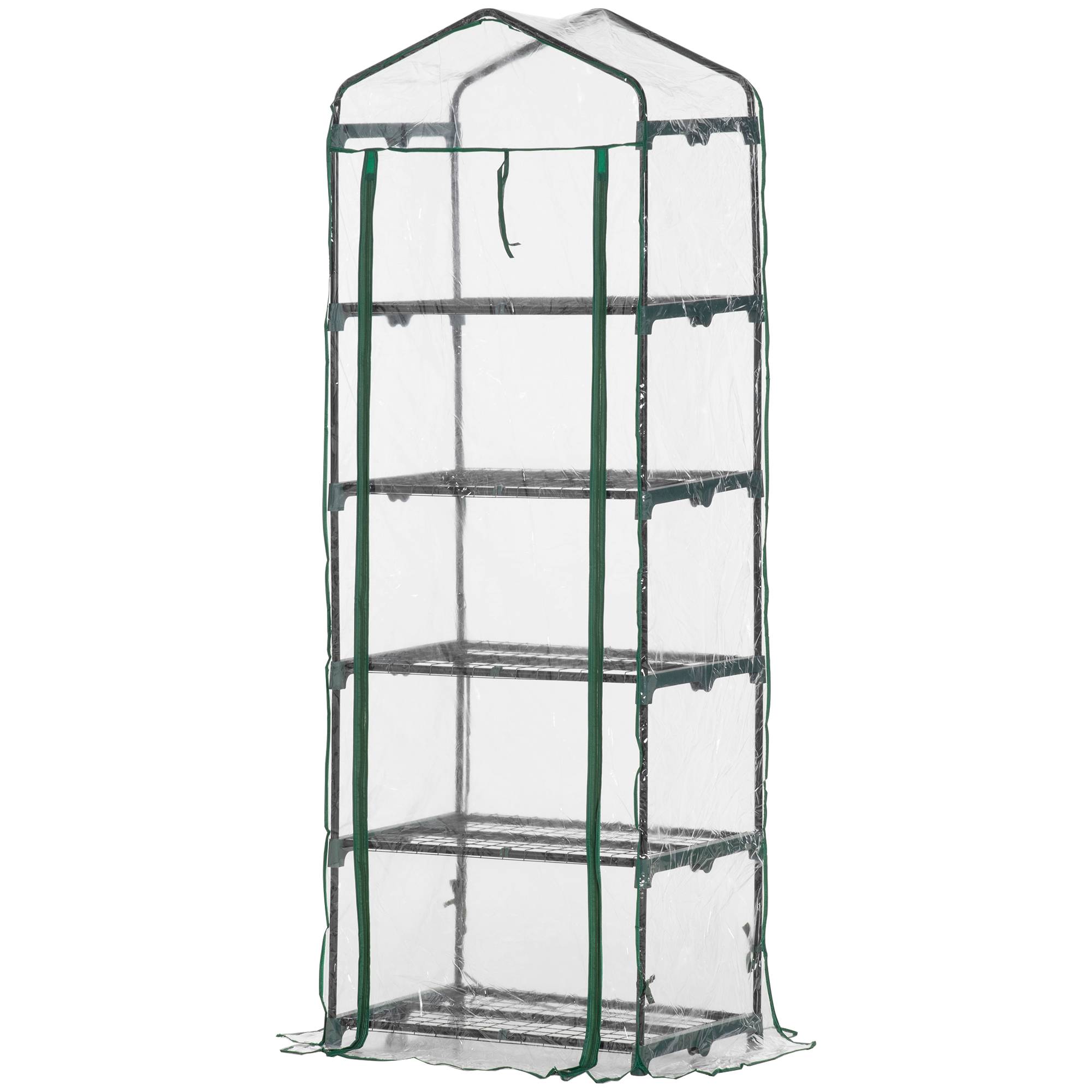 Mini serre verticale acier plastique plantes balcon 5 étagères 69x49x193cm clair - ComfortXL Outdoor Living - Image 1