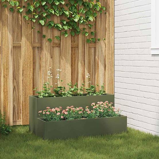 Jardinière rectangulaire acier potager Vert Olive 100x60x45 cm – ComfortXL Outdoor Living - Image 1