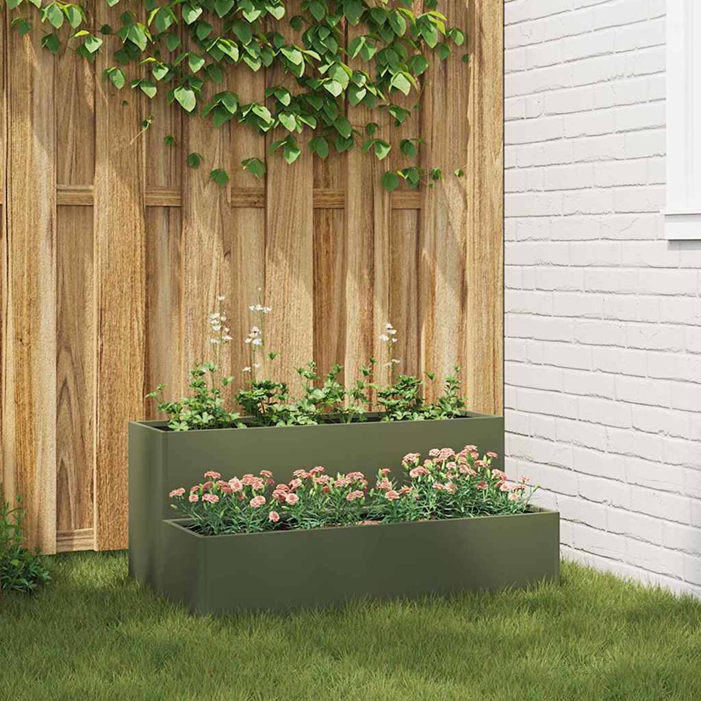 Jardinière rectangulaire acier potager Vert Olive 100x60x45 cm – ComfortXL Outdoor Living - Image 1