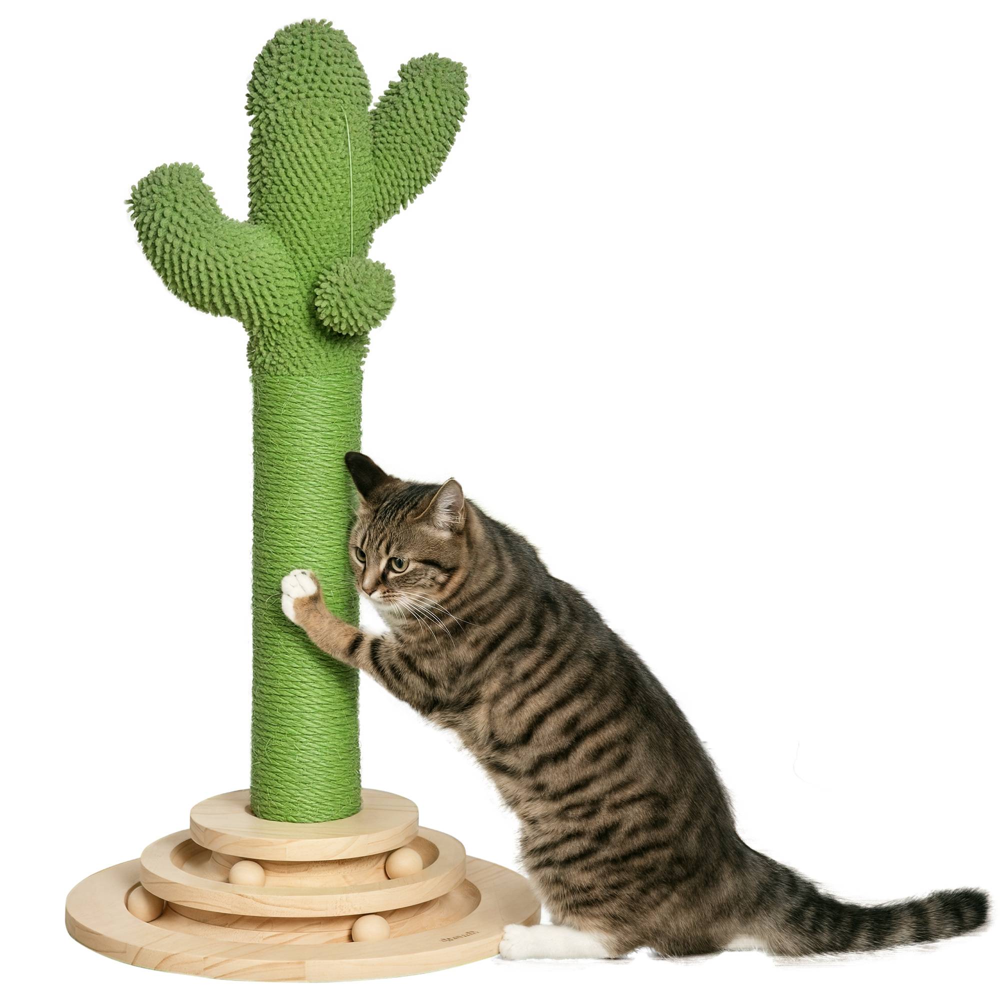 Sans Marque - Griffoir pour chat en forme de cactus avec corde en sisal et base en bois en forme de boule, 32 x 32 x 60 cm - Image 1