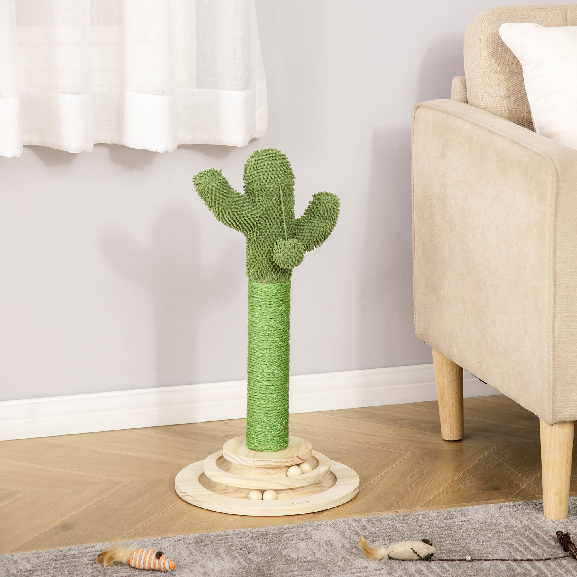 Sans Marque - Griffoir pour chat en forme de cactus avec corde en sisal et base en bois en forme de boule, 32 x 32 x 60 cm - Image 4