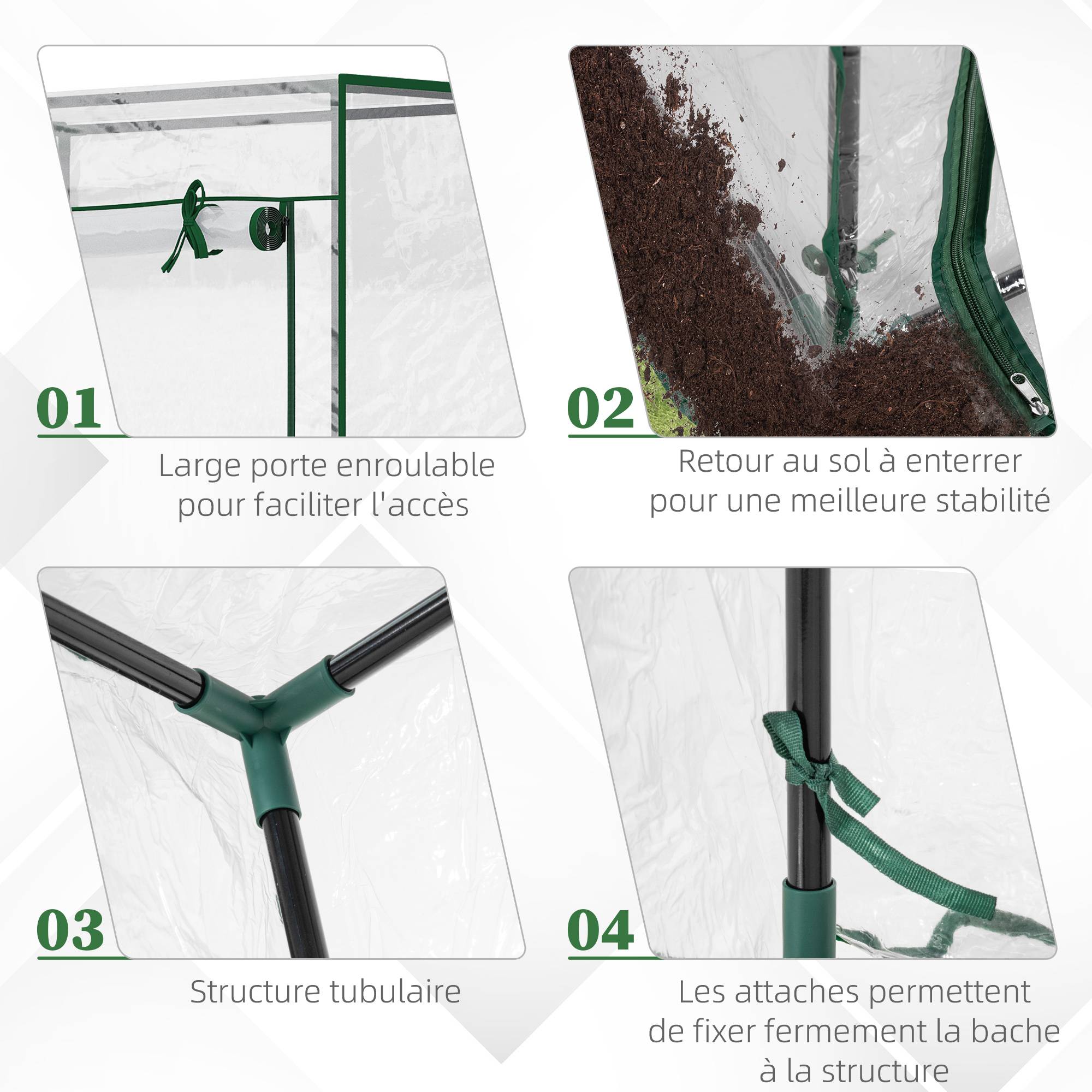 Serre de jardin 100x50x150 cm avec bâche PVC renforcée, structure acier, porte zippée, pour légumes, fleurs et plantes - Image 7