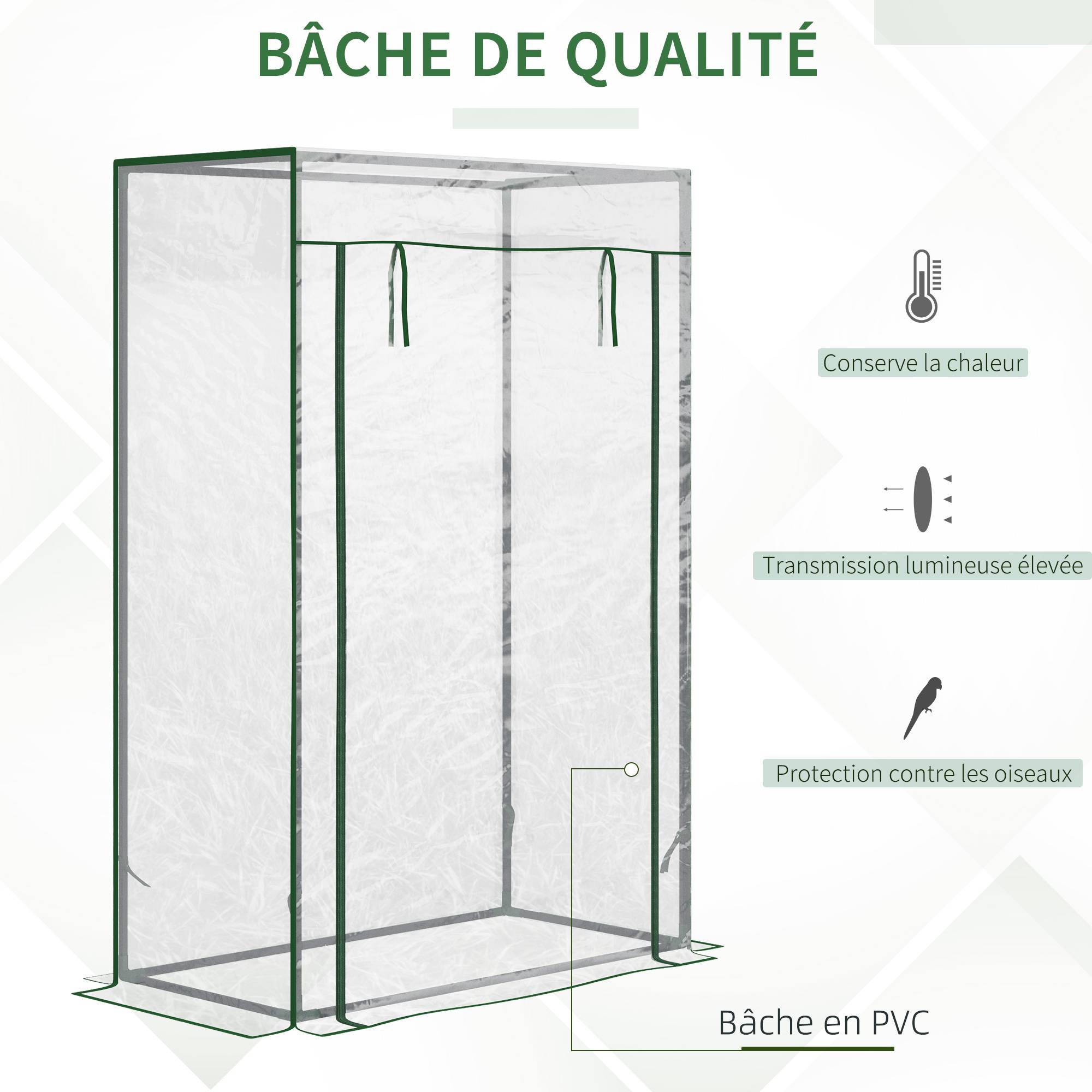 Serre de jardin 100x50x150 cm avec bâche PVC renforcée, structure acier, porte zippée, pour légumes, fleurs et plantes - Image 6