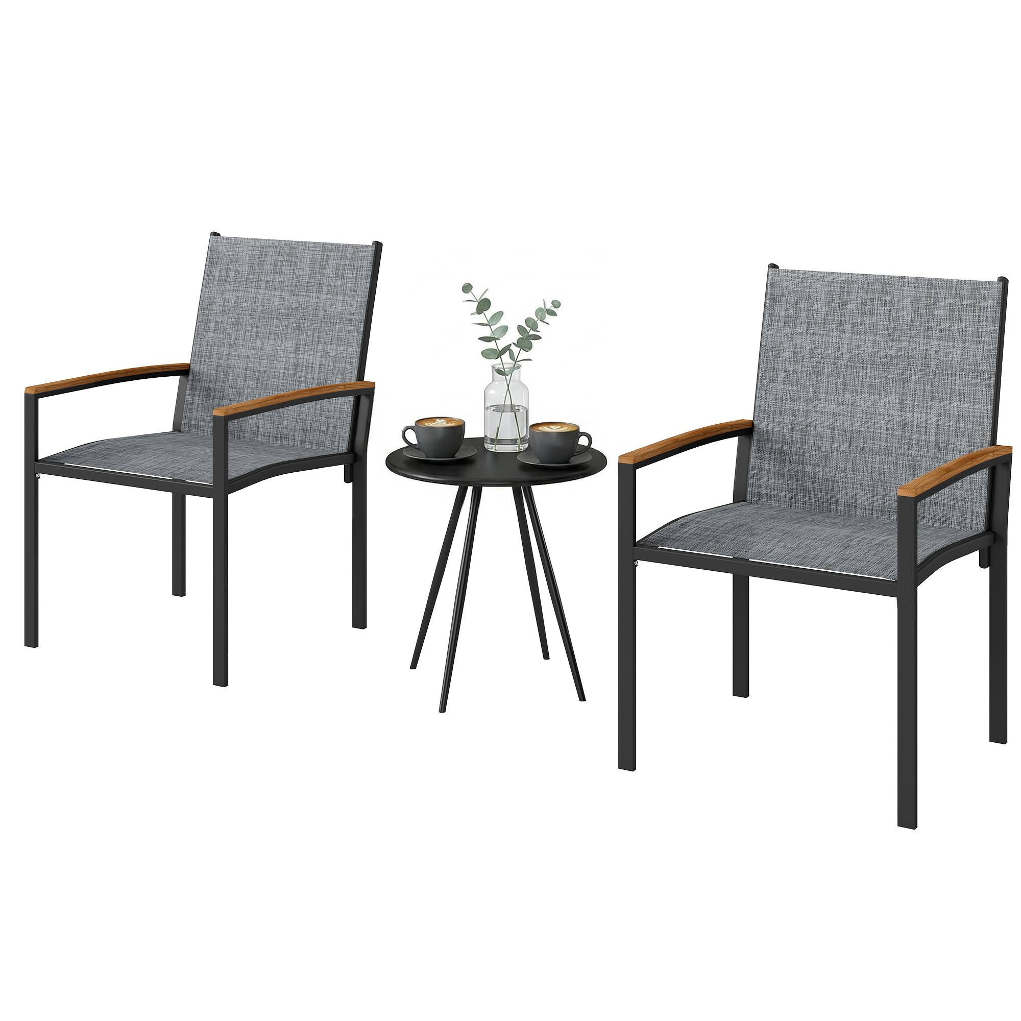Ensemble bistrot 3 pcs : chaises en maille et table, gris mélangé - Image 2
