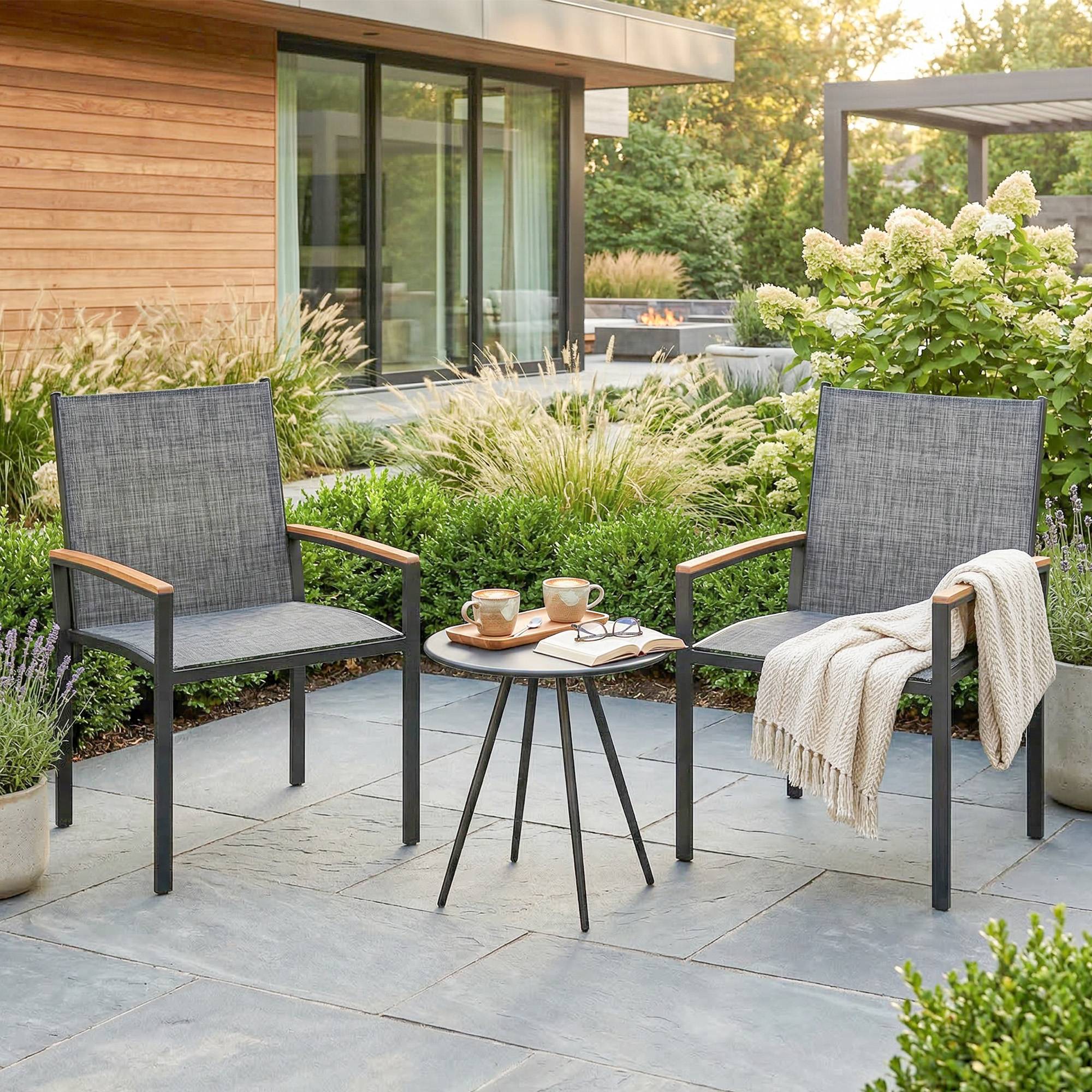Ensemble bistrot 3 pcs : chaises en maille et table, gris mélangé - Image 3