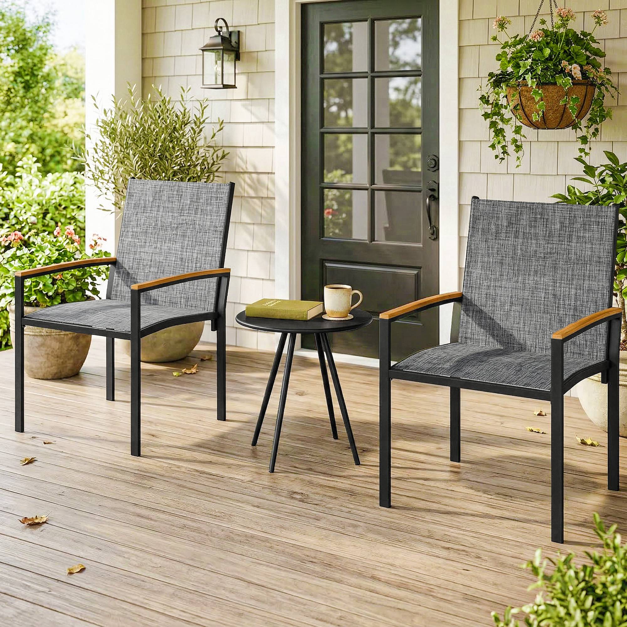 Ensemble bistrot 3 pcs : chaises en maille et table, gris mélangé - Image 4