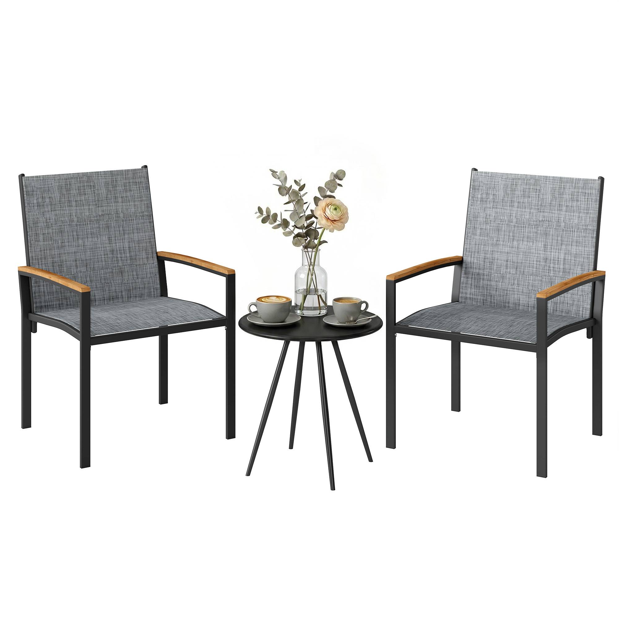 Ensemble bistrot 3 pcs : chaises en maille et table, gris mélangé - Image 1