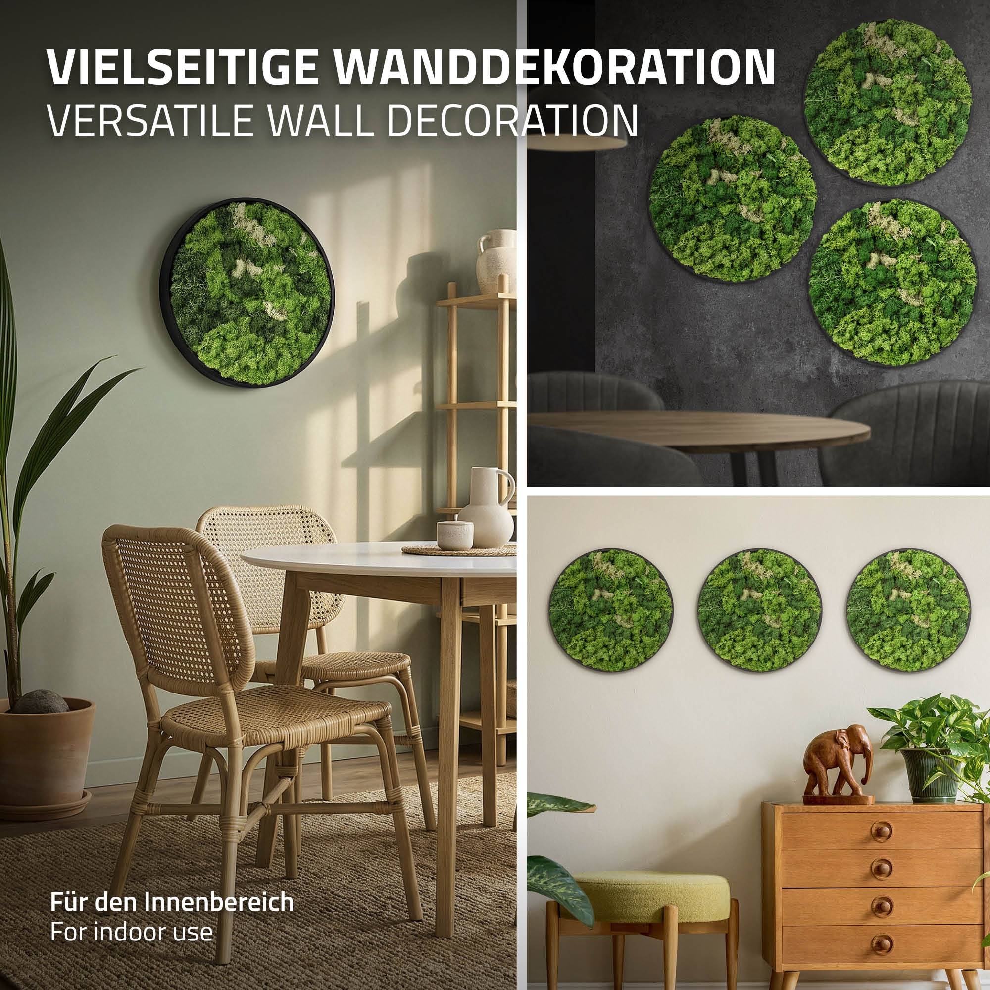 Ecd-Germany - Tableau en mousse de renne stabilisée, ronde Ø 40 cm, vert, décoration murale végétale d'intérieur, cadre en MDF, effet 3D, sans arrosage ni entretien - Image 5