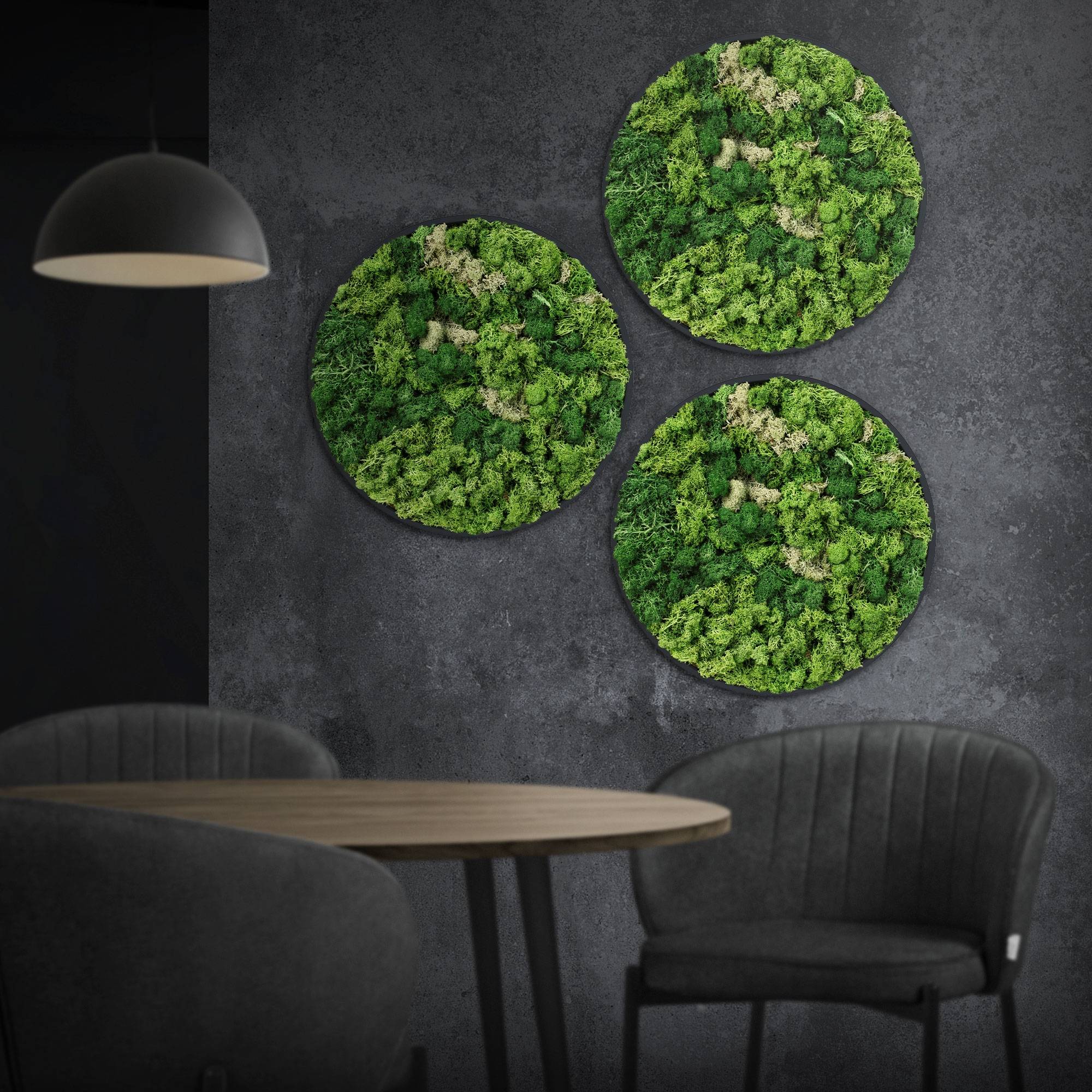 Ecd-Germany - Tableau en mousse de renne stabilisée, ronde Ø 40 cm, vert, décoration murale végétale d'intérieur, cadre en MDF, effet 3D, sans arrosage ni entretien - Image 1