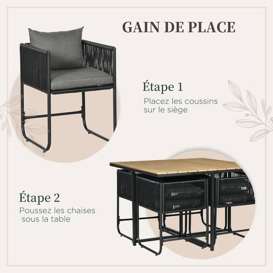 Outsunny - Ensemble jardin 5 pièces (1 table + 4 fauteuils) contemporain avec 8 coussins plateau composite aspect bois naturel - Outsunny - Image 6