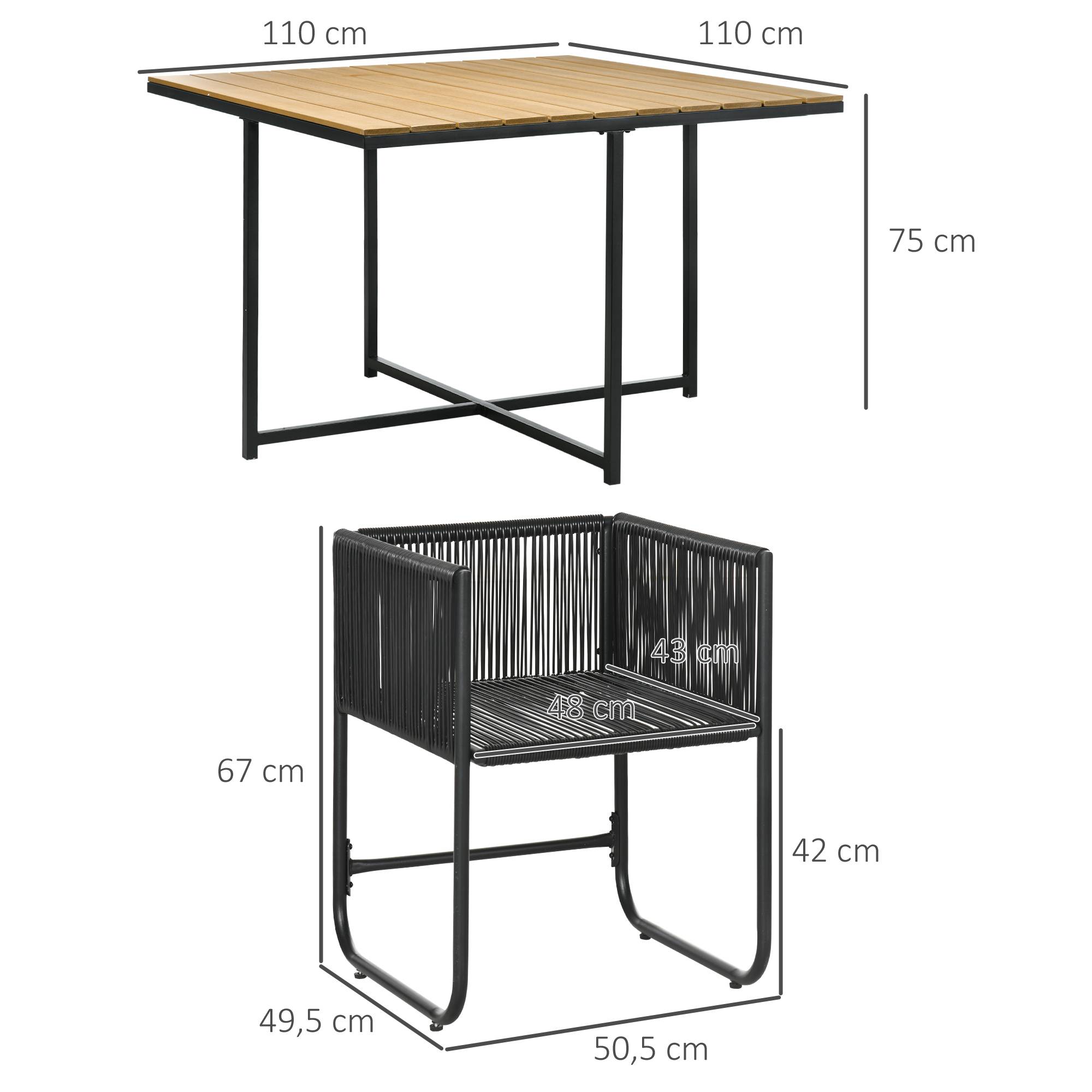 Outsunny - Ensemble jardin 5 pièces (1 table + 4 fauteuils) contemporain avec 8 coussins plateau composite aspect bois naturel - Outsunny - Image 3