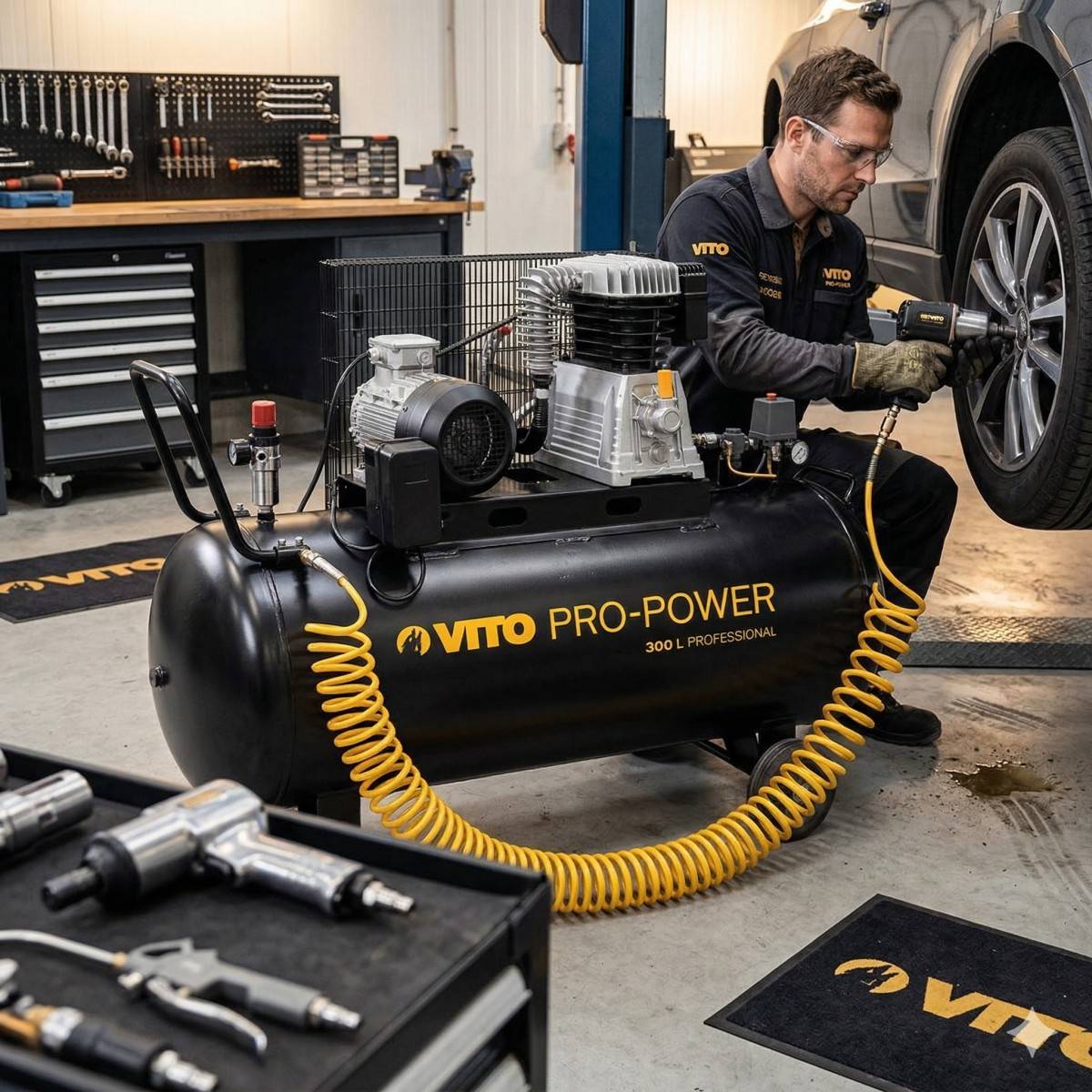 Compresseur d'air 300L Courroie 10 Bar 4000W 5.5CV 500L/min 380V VITO - Image 5