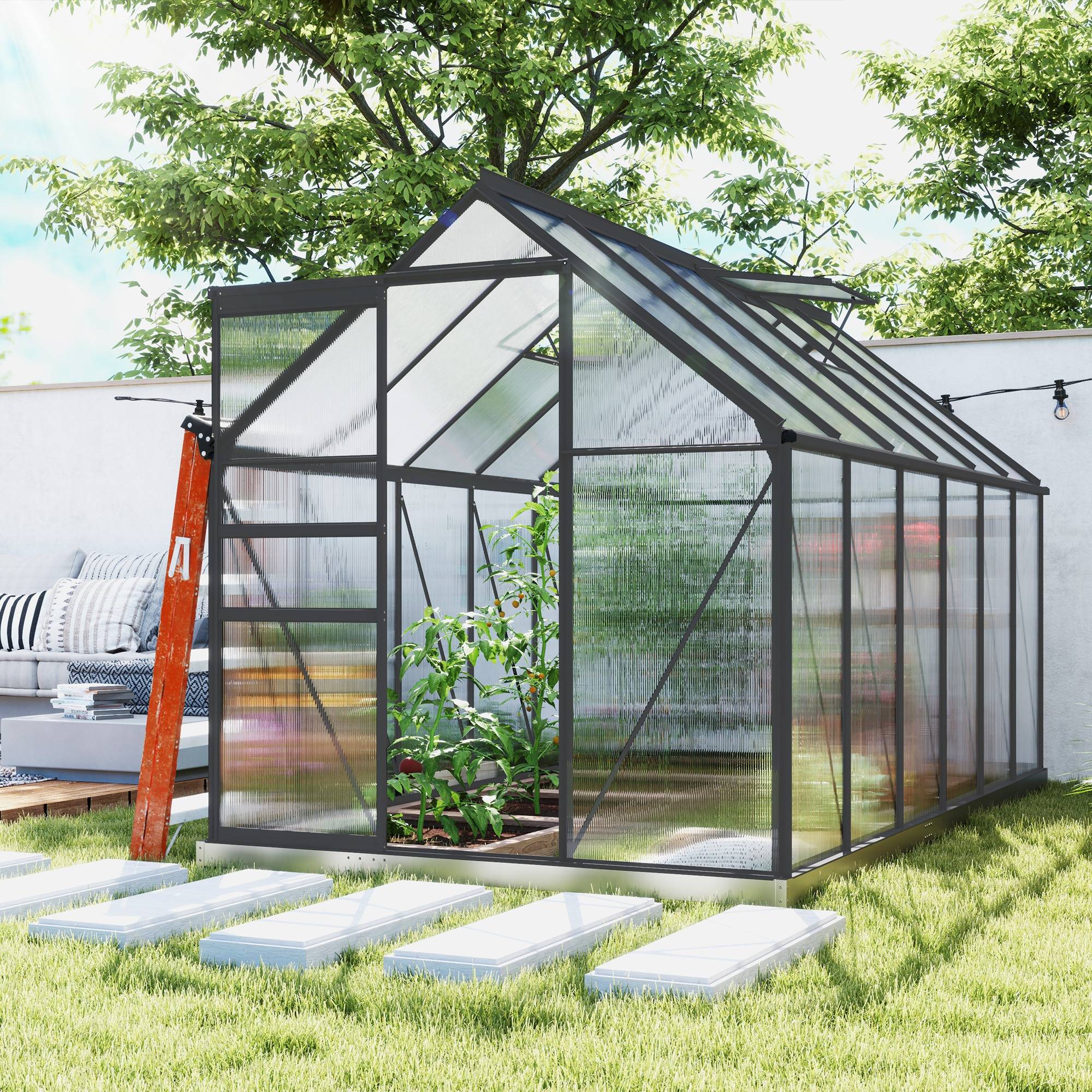 Serre de jardin aluminium polycarbonate extérieur culture optimale 190x375x199cm transparent - ComfortXL Outdoor Living - Image 4