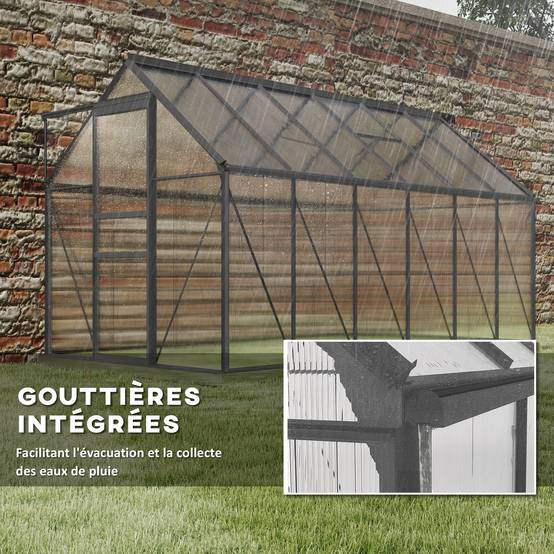 Serre de jardin aluminium polycarbonate extérieur culture optimale 190x375x199cm transparent - ComfortXL Outdoor Living - Image 9