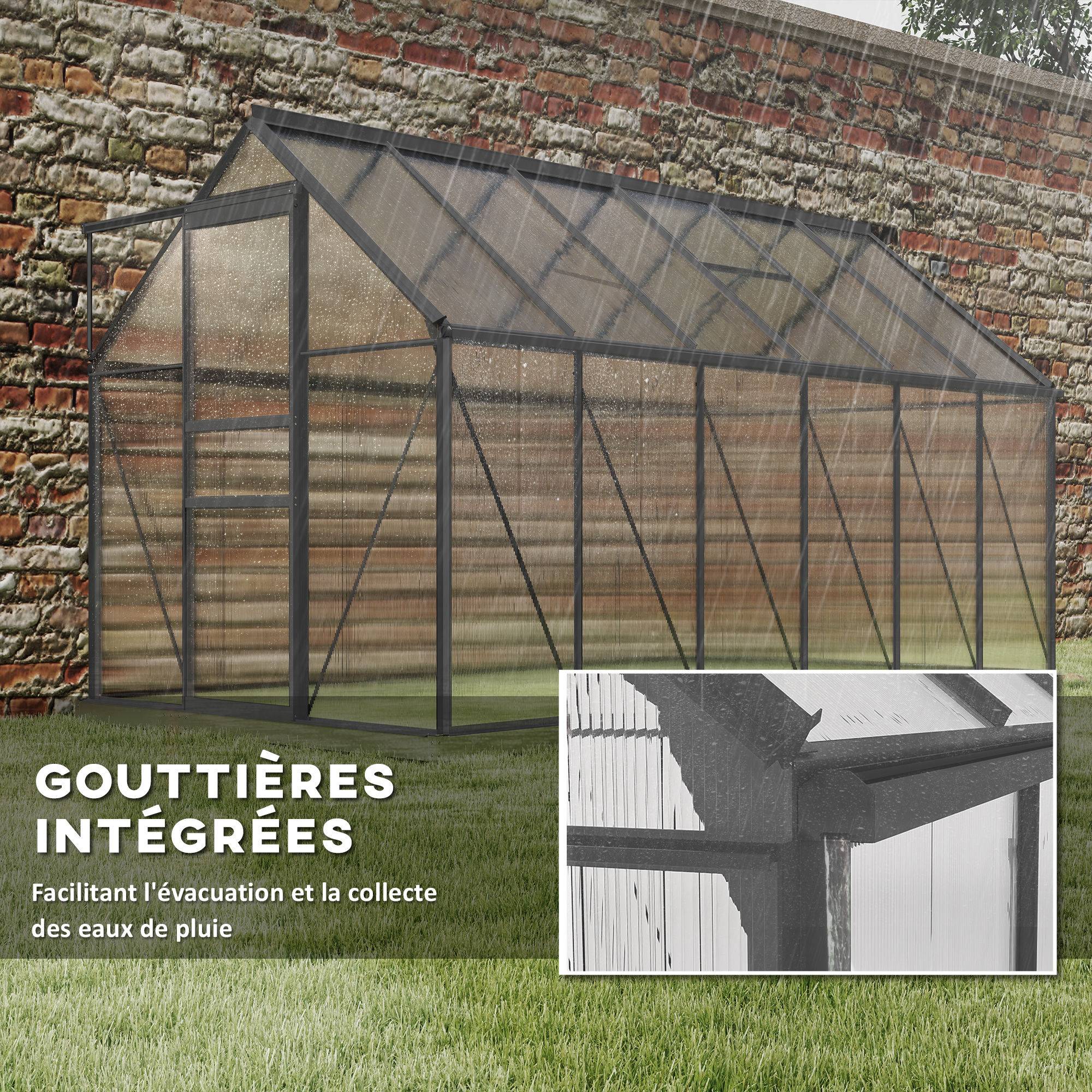 Serre de jardin aluminium polycarbonate extérieur culture optimale 190x375x199cm transparent - ComfortXL Outdoor Living - Image 9