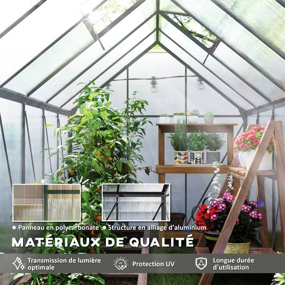 Serre de jardin aluminium polycarbonate extérieur culture optimale 190x375x199cm transparent - ComfortXL Outdoor Living - Image 6