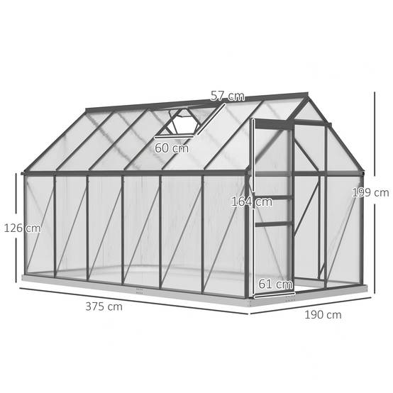 Serre de jardin aluminium polycarbonate extérieur culture optimale 190x375x199cm transparent - ComfortXL Outdoor Living - Image 5