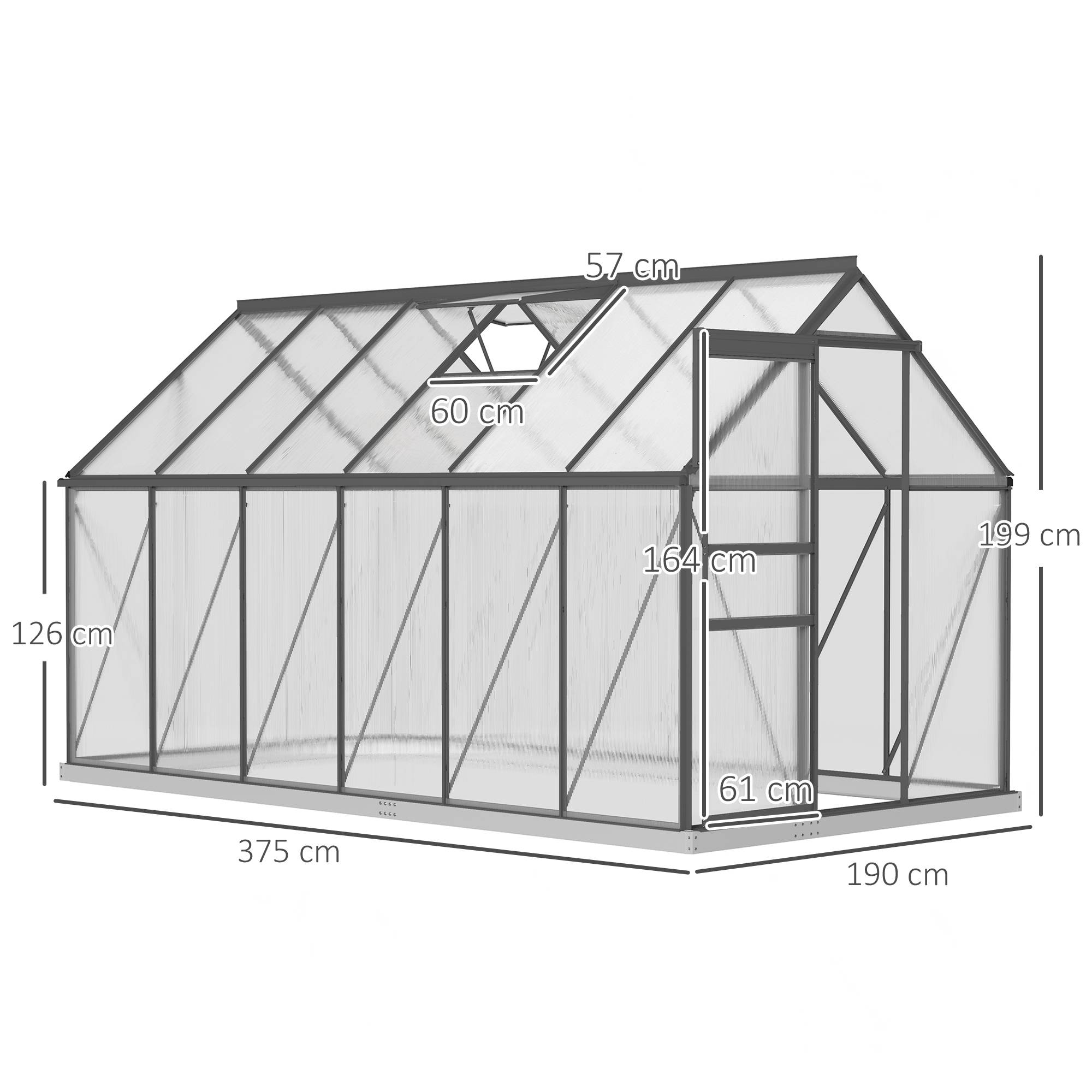 Serre de jardin aluminium polycarbonate extérieur culture optimale 190x375x199cm transparent - ComfortXL Outdoor Living - Image 5