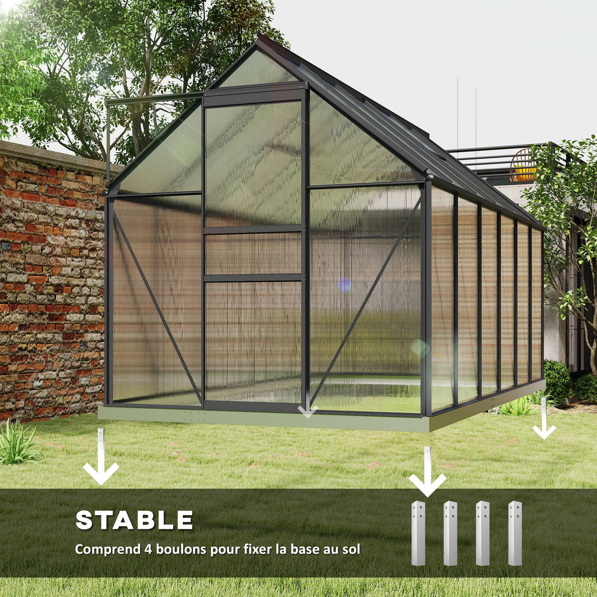 Serre de jardin aluminium polycarbonate extérieur culture optimale 190x375x199cm transparent - ComfortXL Outdoor Living - Image 8