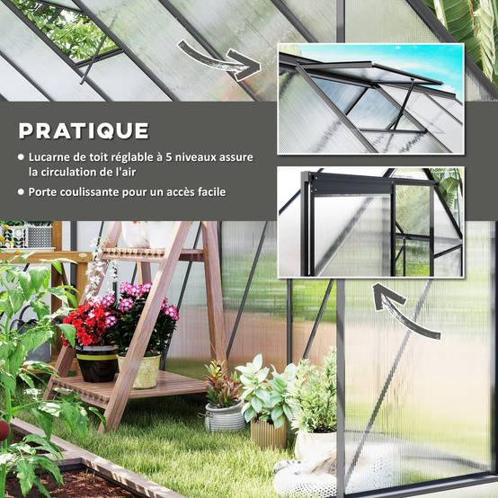 Serre de jardin aluminium polycarbonate extérieur culture optimale 190x375x199cm transparent - ComfortXL Outdoor Living - Image 7