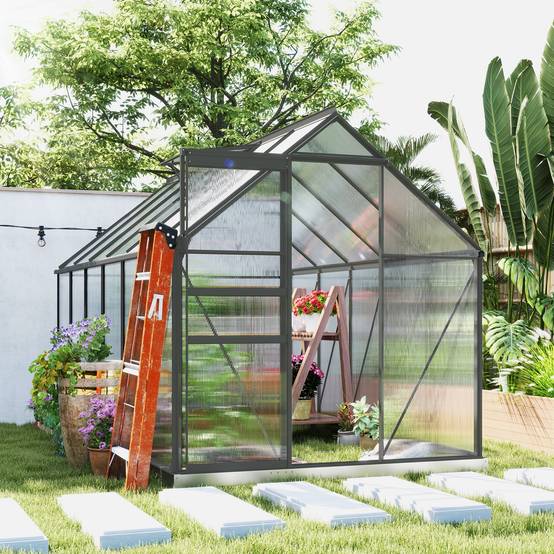 Serre de jardin aluminium polycarbonate extérieur culture optimale 190x375x199cm transparent - ComfortXL Outdoor Living - Image 10