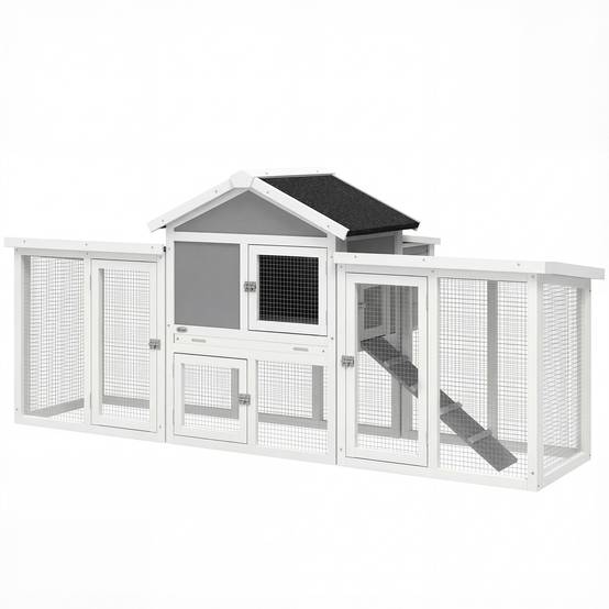 Poulailler bois extérieur multiniveau pondoir perchoir 204x85x93cm gris - ComfortXL Outdoor Living - Image 2