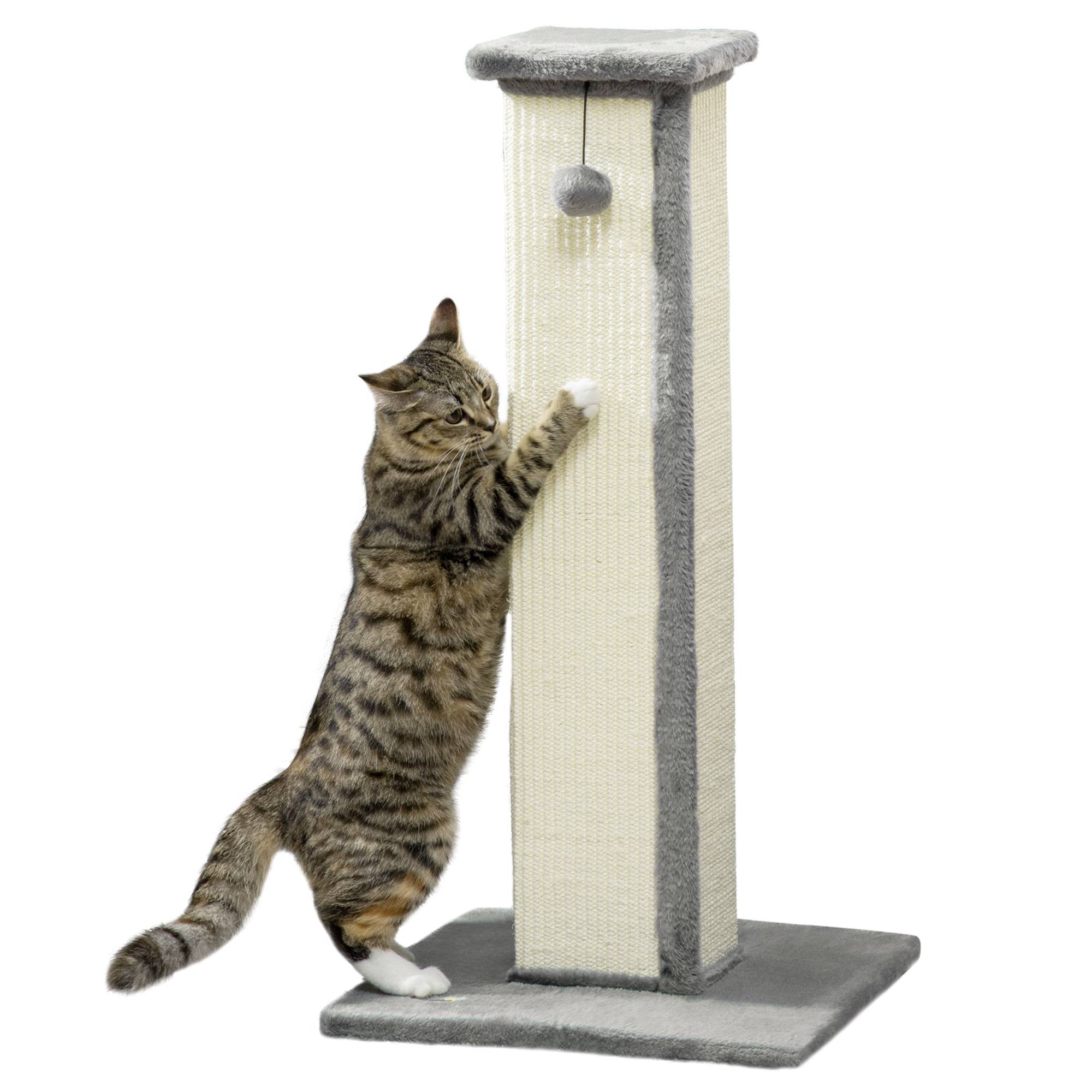 Arbre à chat avec balle, poteau en sisal et revêtement en peluche, 41 x 41 x 81 cm, gris