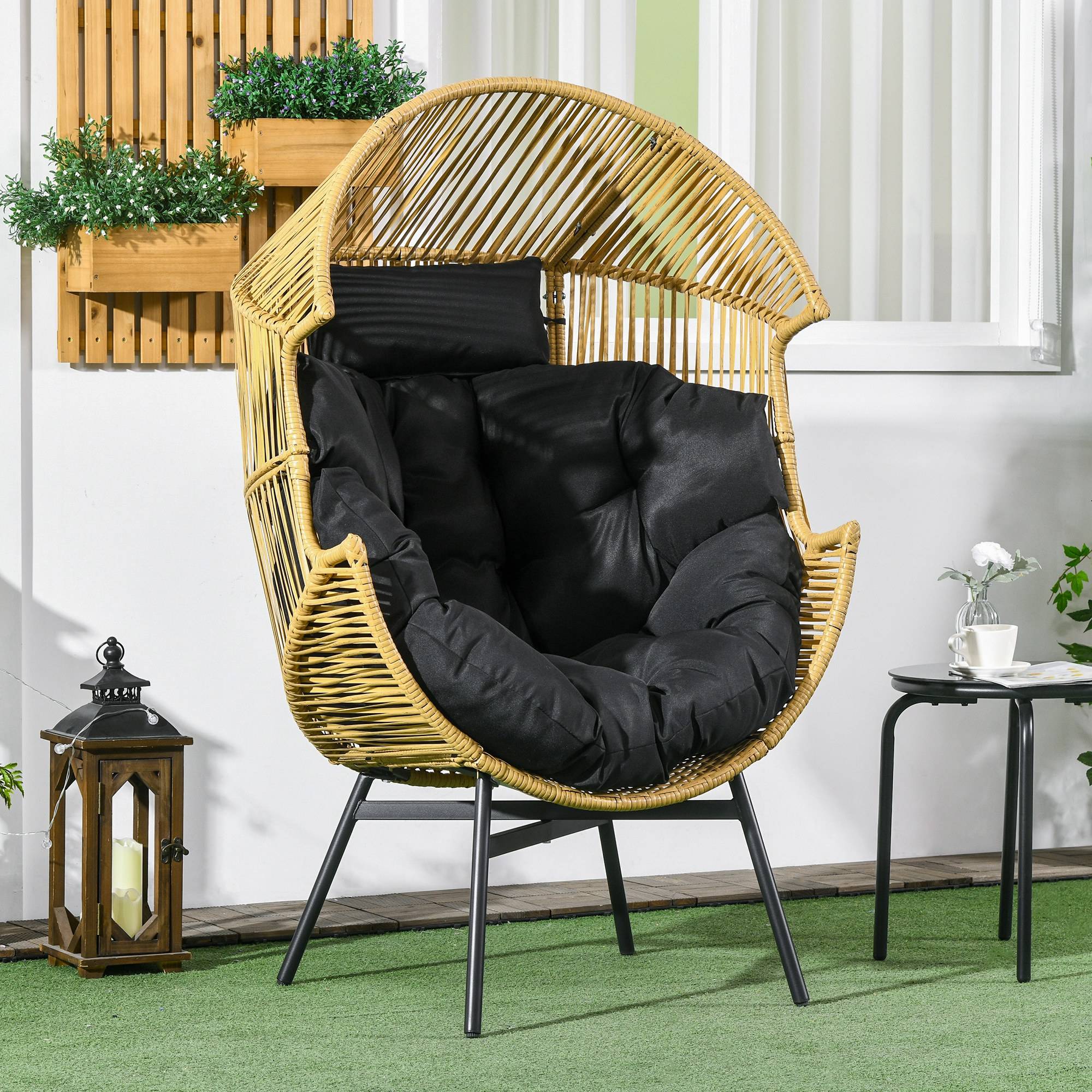 Fauteuil de jardin résine tressée naturel et noir 89 x 75 x 143 cm - PANGIVO - Image 4
