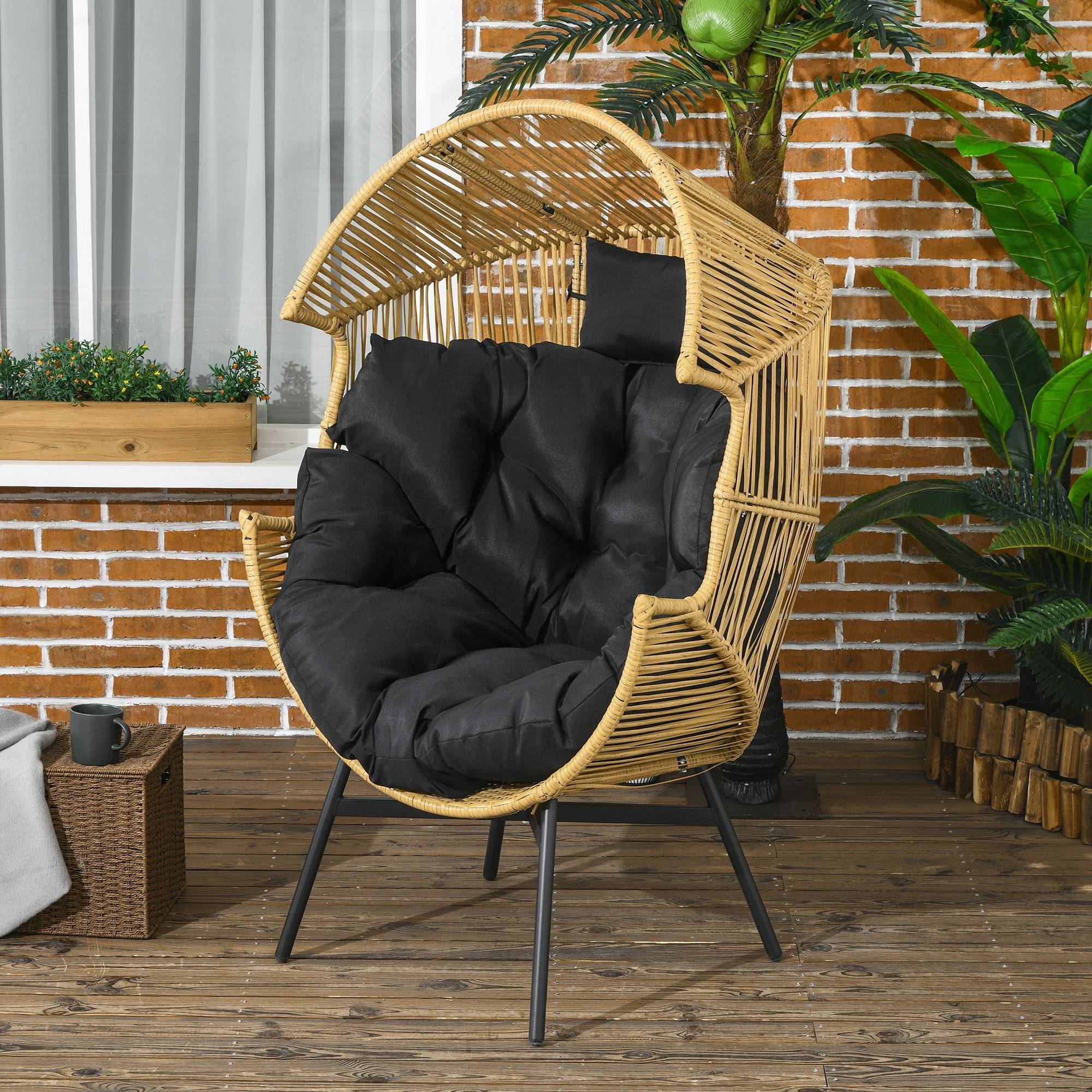 Fauteuil de jardin résine tressée naturel et noir 89 x 75 x 143 cm - PANGIVO - Image 3