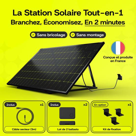 Sunology PLAY2 - Panneau solaire complet 460W bifacial – Station solaire livrée totalement assemblée – Installation au sol ou au mur - Image 2