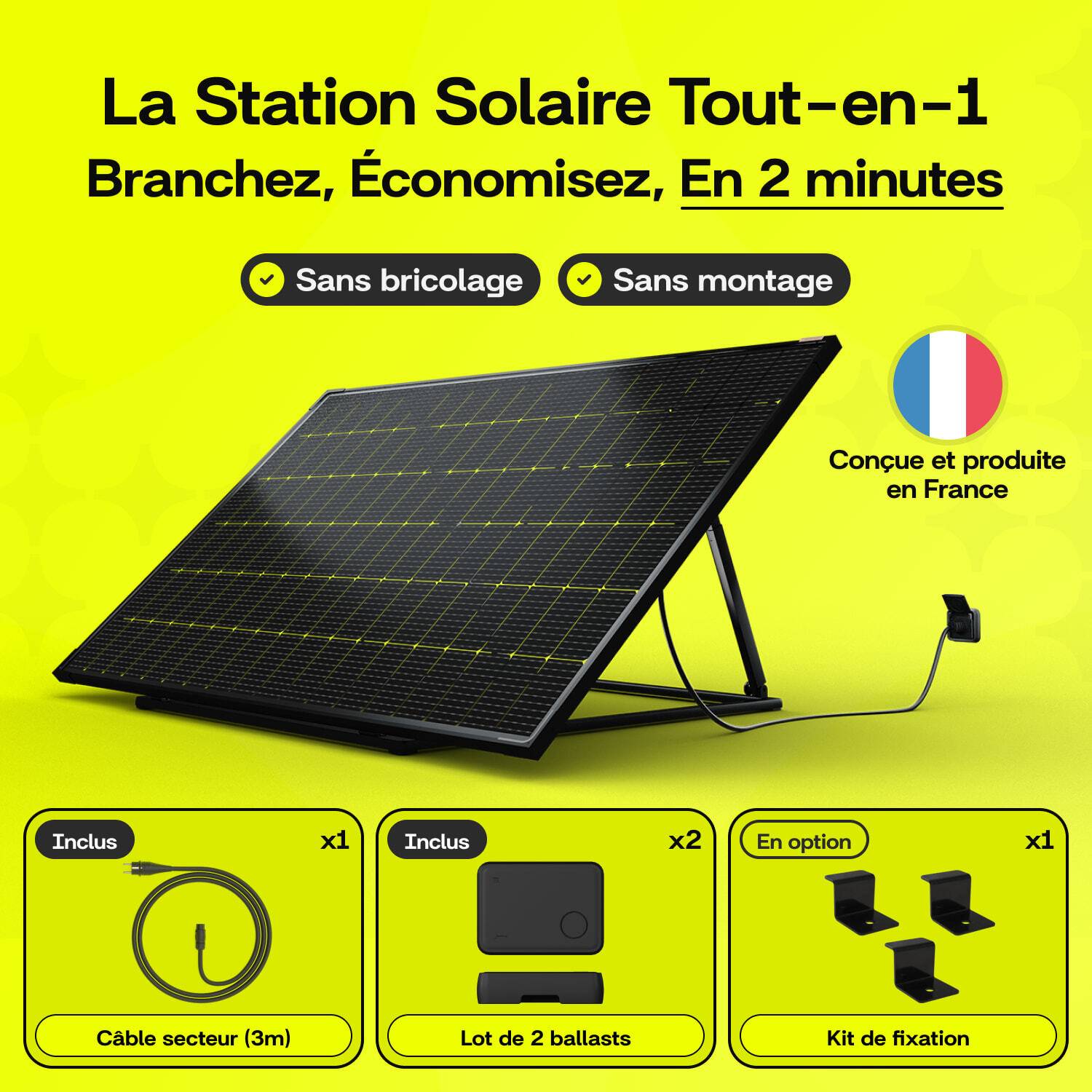 Sunology PLAY2 - Panneau solaire complet 460W bifacial – Station solaire livrée totalement assemblée – Installation au sol ou au mur - Image 2