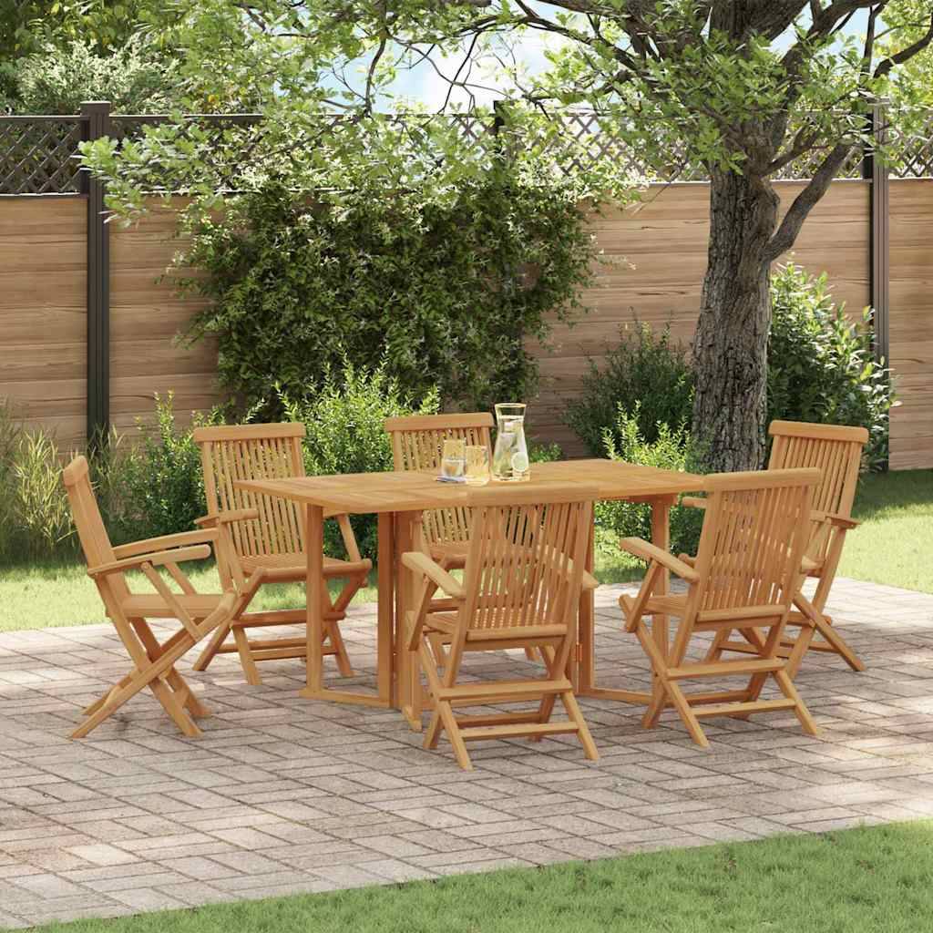 Ensemble de jardin 7 pièces teck massif marron 150 x 90 x 75 cm - PANGIVO - Image 4