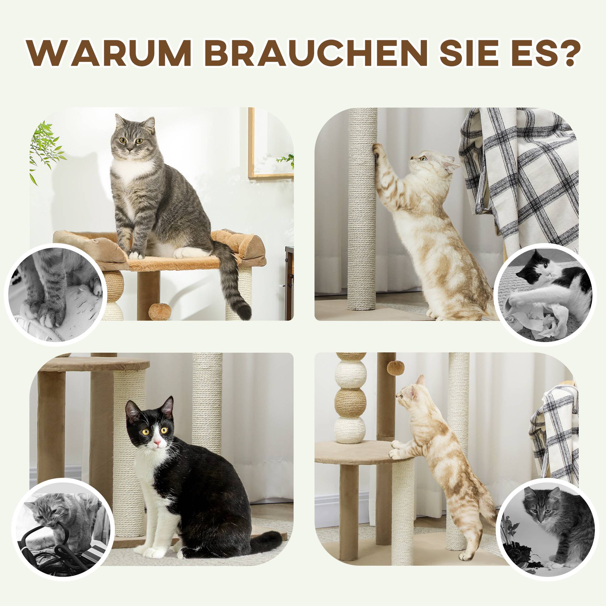 Arbre à chat bois peluche pour grand chat plateformes de repos 86cm marron - ComfortXL Outdoor Living - Image 8