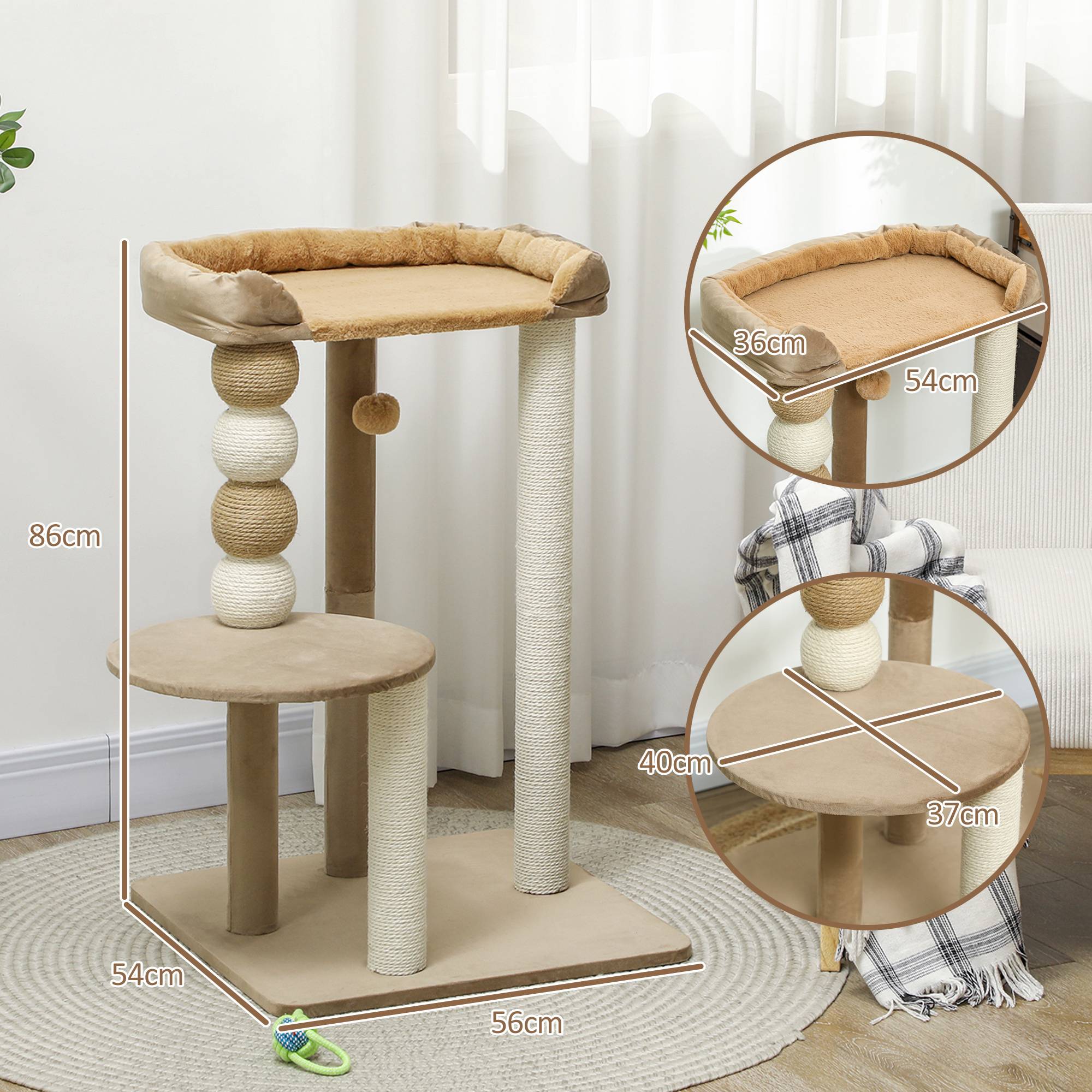 Arbre à chat bois peluche pour grand chat plateformes de repos 86cm marron - ComfortXL Outdoor Living - Image 5
