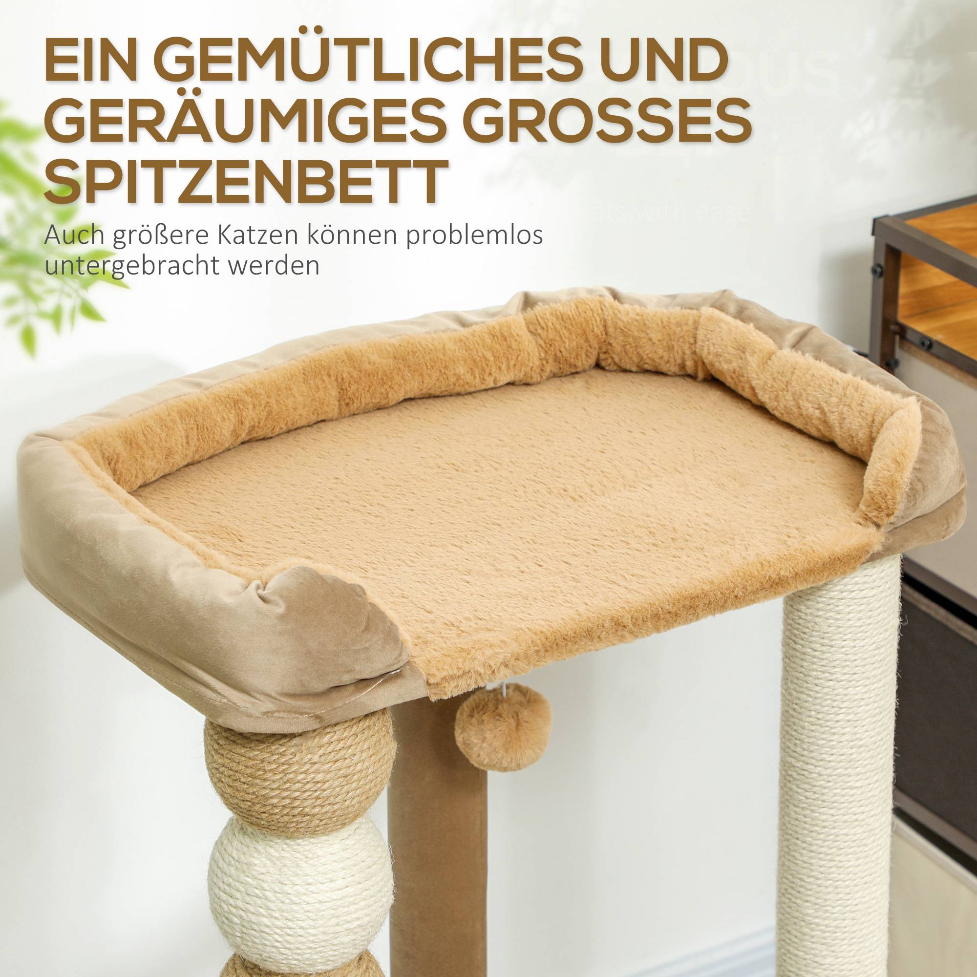 Arbre à chat bois peluche pour grand chat plateformes de repos 86cm marron - ComfortXL Outdoor Living - Image 6