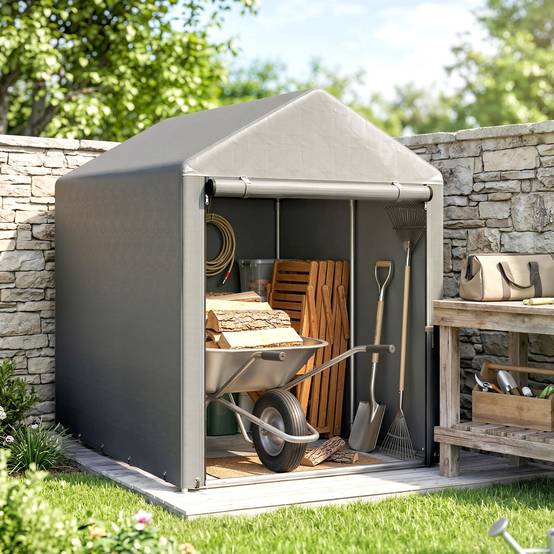 Sans Marque - Abri jardin tente rangement robuste intempéries acier 1,2x1,8x1,6 m gris clair - Image 4