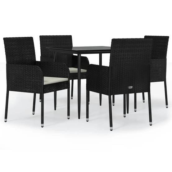Ensemble à manger de jardin coussins 5 pcs | Mobilier d'extérieur Noir Résine tressée Maison Chic - Image 1