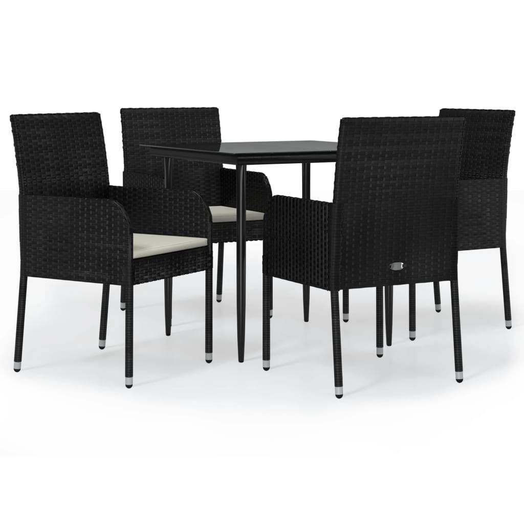 Ensemble à manger de jardin coussins 5 pcs | Mobilier d'extérieur Noir Résine tressée Maison Chic - Image 1