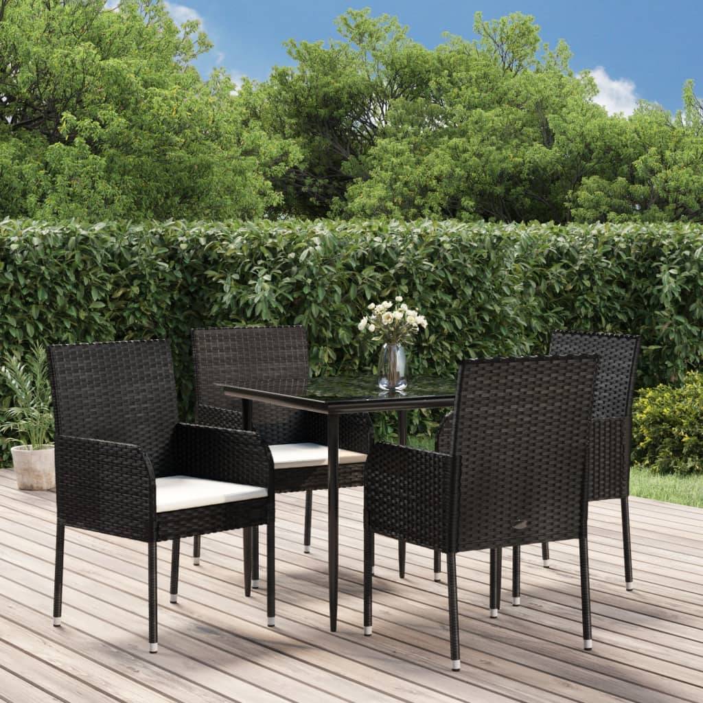 Ensemble à manger de jardin coussins 5 pcs | Mobilier d'extérieur Noir Résine tressée Maison Chic - Image 2