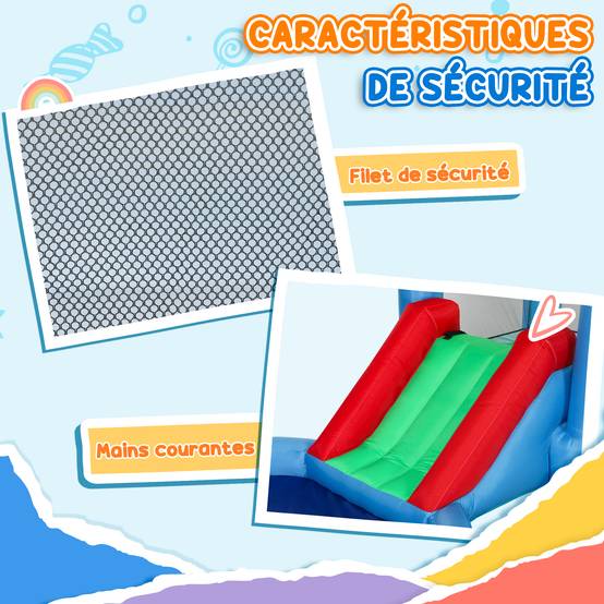 Château gonflable 4 en 1 avec toboggan, panier de basket, piscine à balles, souffleur 370W, 415 x 205 x 190 cm - Image 8