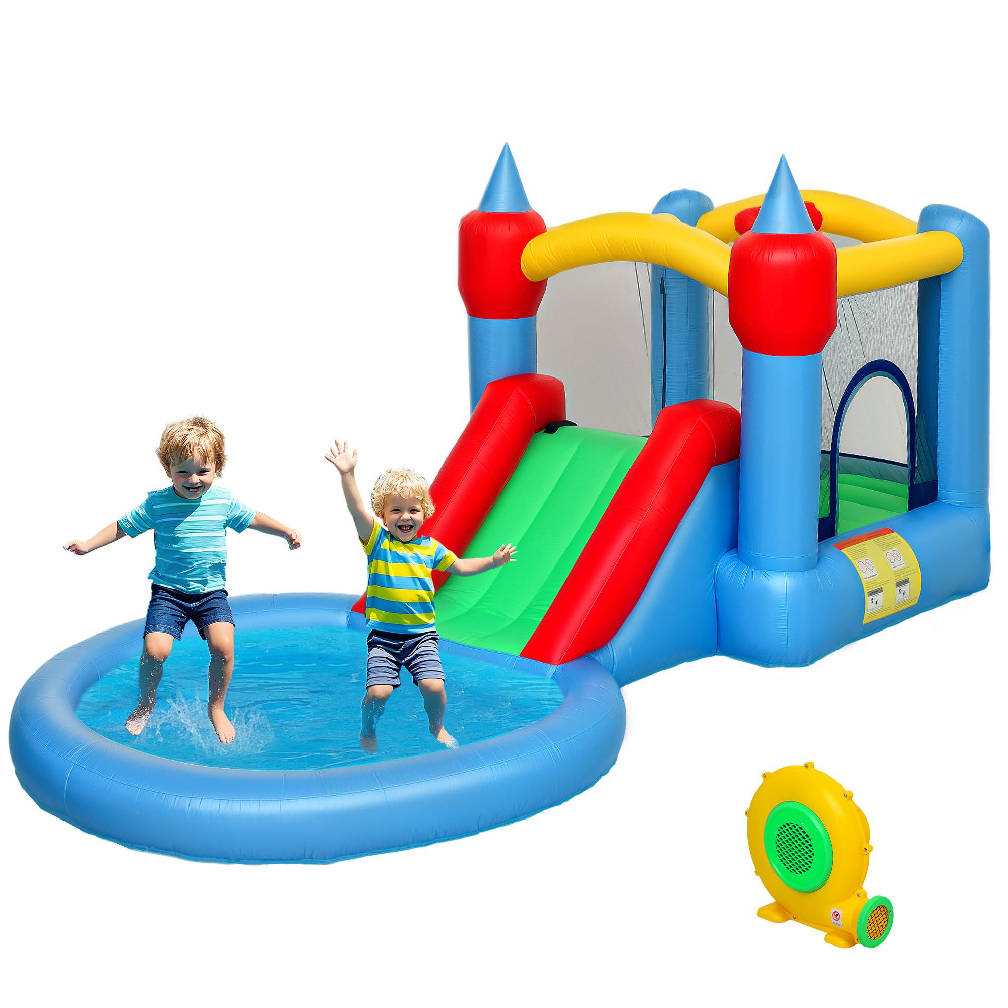 Château gonflable 4 en 1 avec toboggan, panier de basket, piscine à balles, souffleur 370W, 415 x 205 x 190 cm - Image 2
