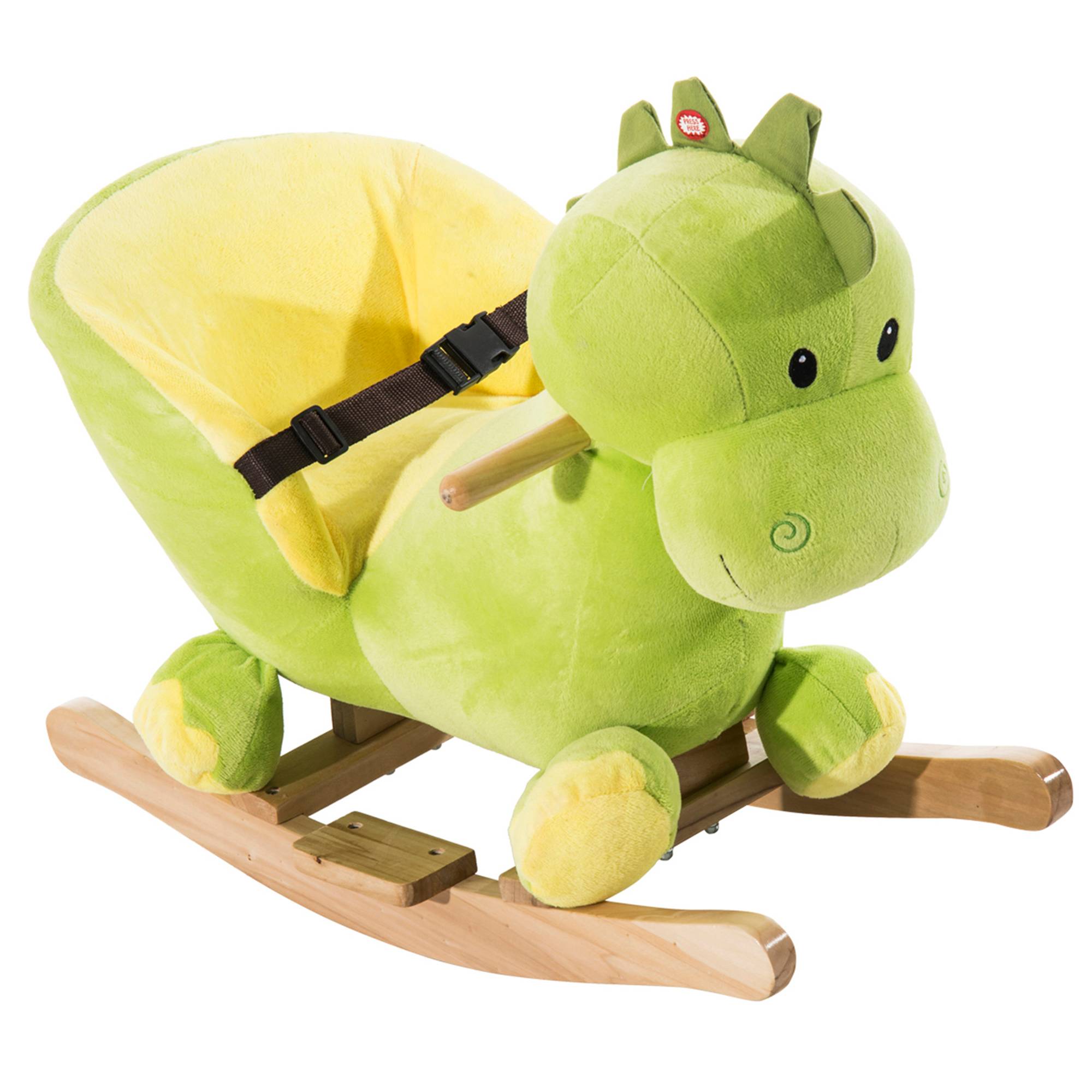 Jouet à Bascule Dinosaure Ceinture de sécurité Effet sonore 32 chansons pour enfants de 18+ Mois Bois Peluche Verte - Image 2