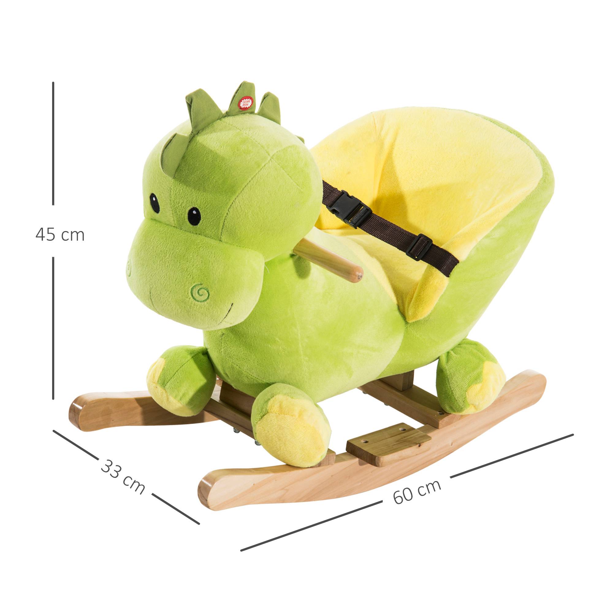 Jouet à Bascule Dinosaure Ceinture de sécurité Effet sonore 32 chansons pour enfants de 18+ Mois Bois Peluche Verte - Image 5