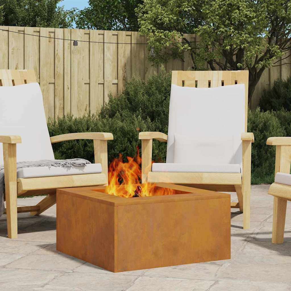 ComfortXL - Brasero de Jardin Carré en Acier Foyer à Bois Design Ouvert Marron 60x60 cm – ComfortXL Outdoor Living - Image 1