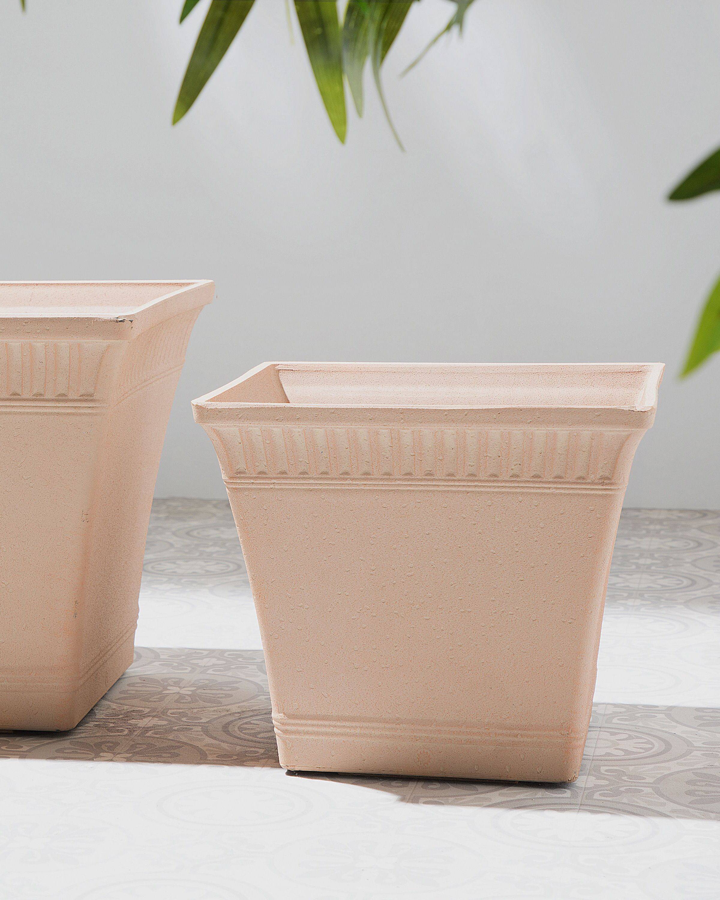 Beliani - Cache-Pot Carré Rouge Clair Effet Terracotta 34 x 34 x 30 cm Pot de Fleurs en Pierre et Polyrésine de Style Ancien pour Extérieur et Intérieur Beliani - Image 2