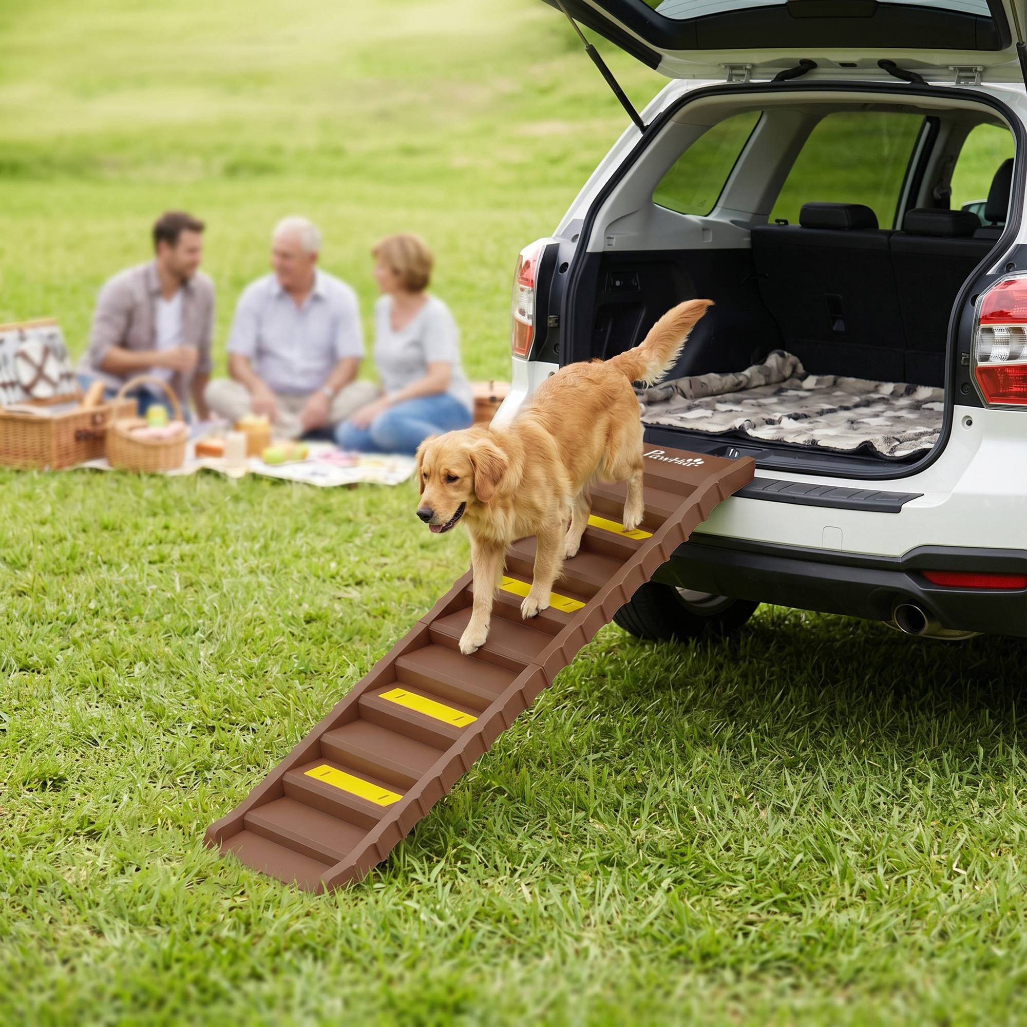 ComfortXL - Rampe pliable pour chien en PP et TPR marron 154 x 40 cm pour voiture et lit haut 10 marches antidérapantes - Image 8