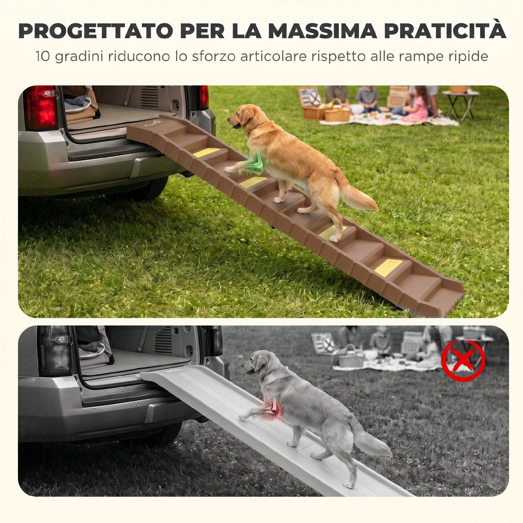 ComfortXL - Rampe pliable pour chien en PP et TPR marron 154 x 40 cm pour voiture et lit haut 10 marches antidérapantes - Image 4
